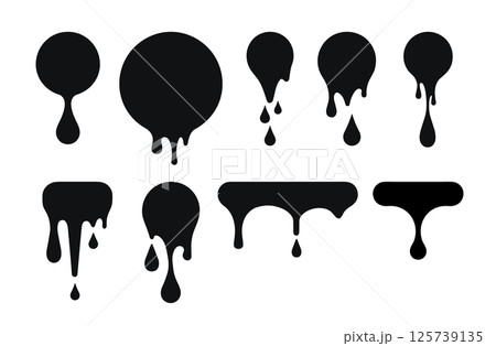 Drip paint circle melt chocolate. Splash vector drop sauce ink liquid round blob black splatter. 125739135