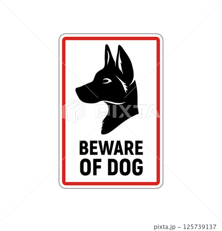 Beware of dog security safety symbol. Dog watch injury label privacy danger icon 125739137