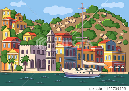 Harbor and colorful buildings of Symi village, Greece 125739466