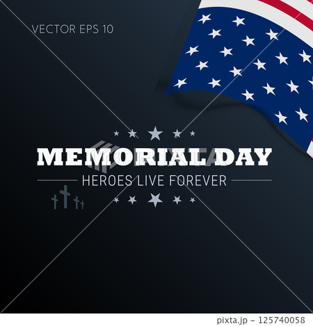 Memorial Day dark background with flag crosses and hero tribute 125740058