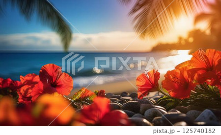 南国の海に浮かぶハイビスカス 125740182