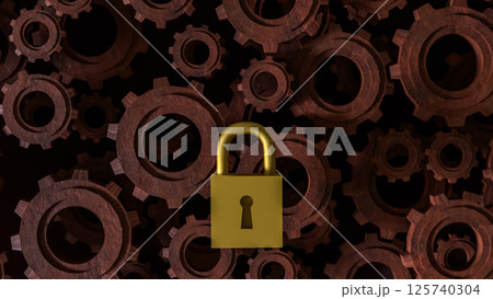 The Master key lock and Gears for security concept 3d Rendering. 125740304