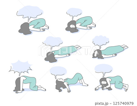 落ち込む女性の吹き出し付きイラストセット 125740979