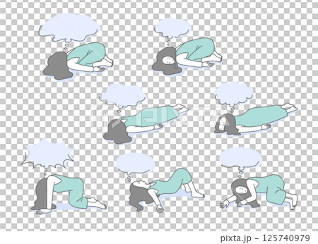 Illustration set of a depressed woman with speech bubble 125740979