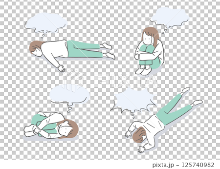 一位憂鬱的年輕女子與演講泡泡的插圖集 125740982