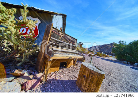 Rustic Piano on Route 66 with Cactus and Spool Eye Level View Rustic Piano on Route 66 with Cactus and Spool Eye Level View 125741960