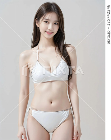 ポーズをとる白い水着の女性 125742246