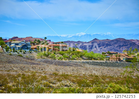 Luxury Desert Homes with Mountain Views Aerial Perspective Luxury Desert Homes with Mountain Views Aerial Perspective 125742253