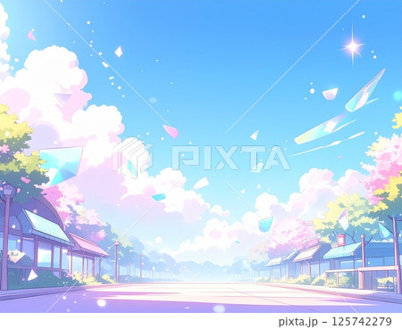 パステルの空に舞う宝石と星　夢かわいい背景素材 125742279
