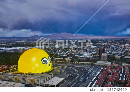 Aerial of Las Vegas Sphere and Skyline at Dusk 125742499