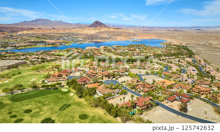 Aerial of Luxury Desert Golf Community in Henderson Nevada 125742632