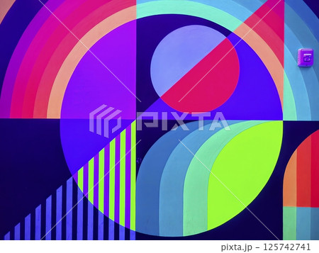 Dynamic Geometric Mural in Vibrant Colors Urban Eye-Level View 125742741
