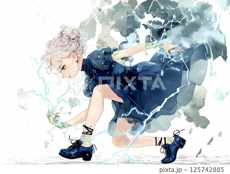 稲妻を操る電気の妖精のイラスト素材 125742885