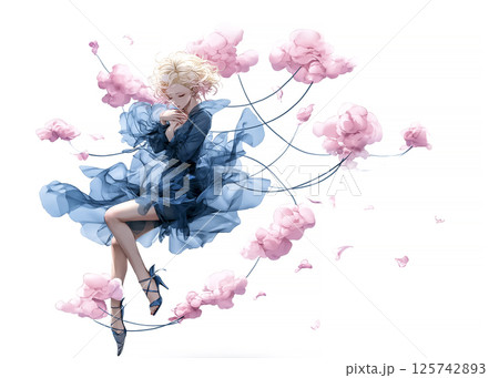 桜の花を纏った風の精霊のイラスト素材 125742893