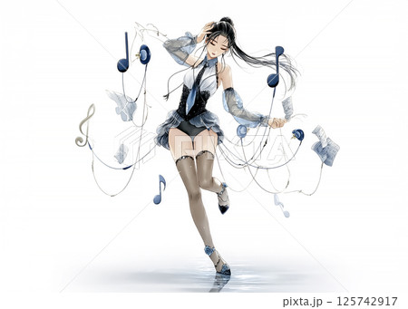 踊りながら歌を歌う音の妖精のイラスト素材 125742917