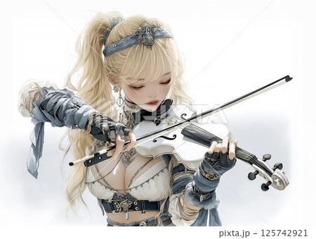 バイオリンを演奏する音の妖精のイラスト素材 125742921