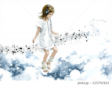 音楽を聴く音の妖精のイラスト素材 125742922