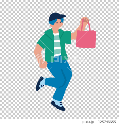 A man enjoying shopping. Colorful and flat hand-drawn illustration 125743355