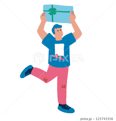 買い物を楽しむ男性 カラフルでフラットな手書きのイラスト 買い物を楽しむ男性 カラフルでフラットな手書きのイラスト 125743356