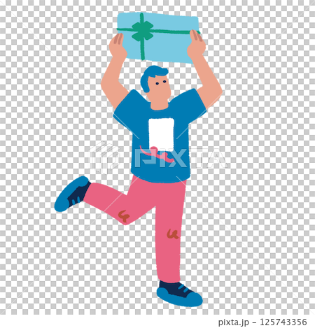 買い物を楽しむ男性 カラフルでフラットな手書きのイラスト 買い物を楽しむ男性 カラフルでフラットな手書きのイラスト 125743356