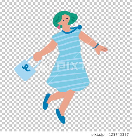 A woman jumping with joy - colorful and flat hand-drawn illustration 125743357