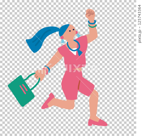 一個女人高興地跳起來 — — 彩色平面手繪插圖 125743364