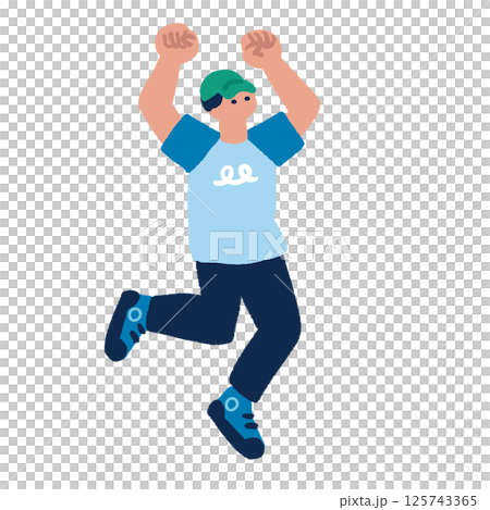 一個男人高興得跳了起來 — — 平面手繪插圖 125743365