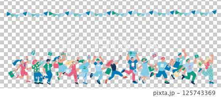 プレゼントやショッピングで喜ぶ人々の手書きのイラスト プレゼントやショッピングで喜ぶ人々の手書きのイラスト 125743369