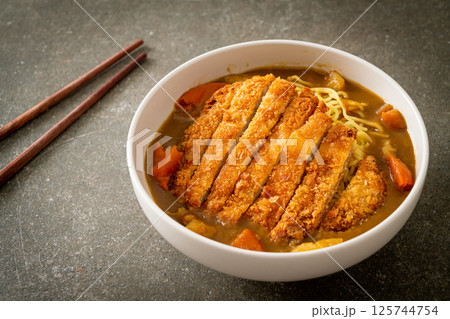 curry ramen noodles with tonkatsu fried pork cutlet curry ramen noodles with tonkatsu fried pork cutlet 125744754