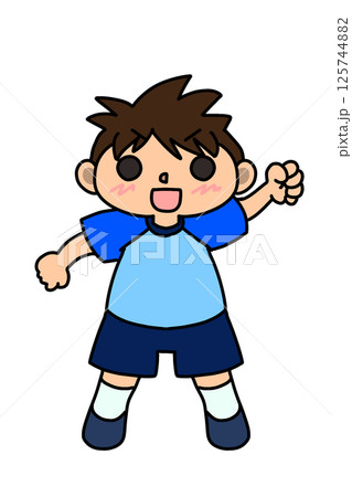 笑顔でガッツポーズをする男の子 125744882