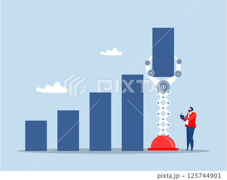 businessman use Artificial Intelligence Robot Arm control switch to move or growing profit graph.increase sale or investment growth vector businessman use Artificial Intelligence Robot Arm control switch to move or growing profit graph.increase sale or investment growth vector 125744901