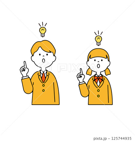 ブレザーの学生のイラスト 何か閃く 上半身 ブレザーの学生のイラスト 何か閃く 上半身 125744935