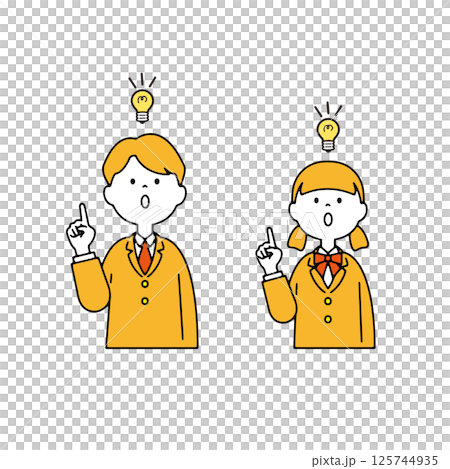 ブレザーの学生のイラスト 何か閃く 上半身 ブレザーの学生のイラスト 何か閃く 上半身 125744935