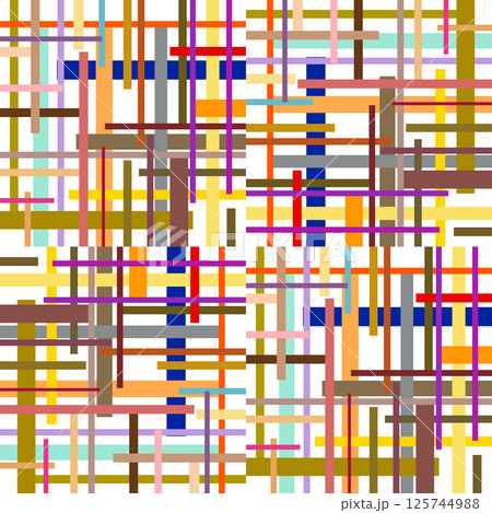 abstract and colorful pattern composed of a complex grid of intersecting horizontal and vertical lines, lines create a dynamic and visually layered effect, intersecting lines pattern 125744988