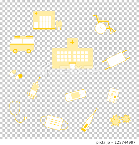 Various yellow medical equipment icon set Various yellow medical equipment icon set 125744997