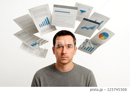 情報の洪水に悩む男性 125745308