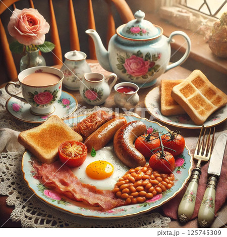 英国伝統のフルイングリッシュ朝食風景 125745309