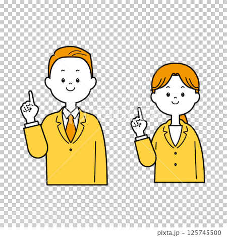 Men and women in suits pointing Men and women in suits pointing 125745500