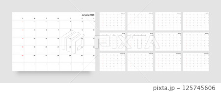 Monthly calendar layout for 2026. Planner diary. 125745606