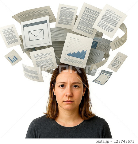情報に押しつぶされそうな女性 125745673