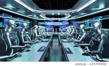Robots working in a futuristic call center 125745698