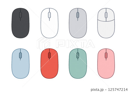 パソコンマウスのカラーバリエーションセット｜全8色のシンプルなイラスト素材 125747214