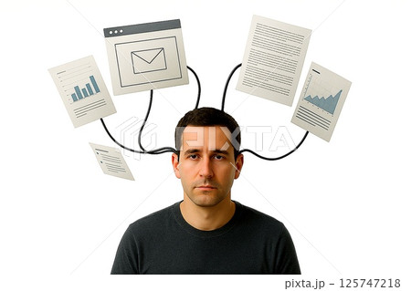 頭から情報が接続された男性 125747218