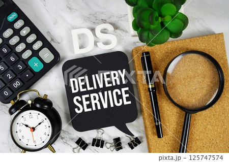 DS - Delivery Service acronym with calculator, alarm clock and magnifying glass, Business concept background DS - Delivery Service acronym with calculator, alarm clock and magnifying glass, Business concept background 125747574