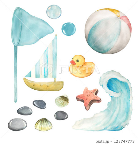 sea toy watercolor set sea toy watercolor set 125747775
