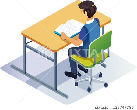 勉強をする男性のイラスト 125747780