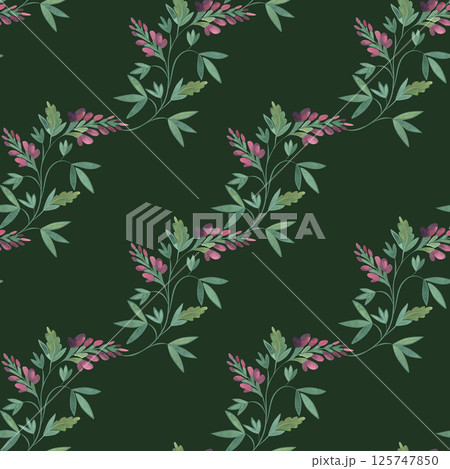 Textile seamless floral pattern with wild grasses and flowers. Design for kitchen home textiles, tablecloths, curtains, bed linen, dress fabrics, wrapping paper. 125747850