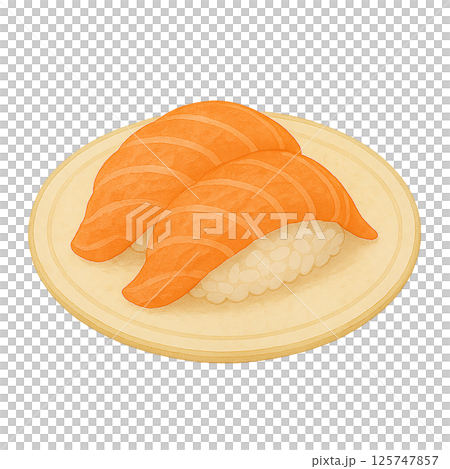 サーモンの握り寿司イラスト｜鮮やかなネタが映える定番の寿司素材 125747857