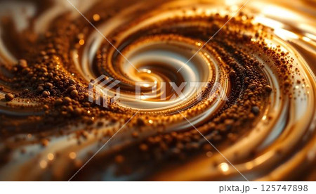 A close-up image of a coffee cup showcases artistic swirls, drawing attention to the luxurious, creamy coffee inside A close-up image of a coffee cup showcases artistic swirls, drawing attention to the luxurious, creamy coffee inside 125747898