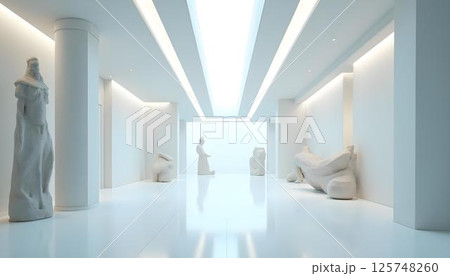 Interior of modern art gallery with white walls and white floor Interior of modern art gallery with white walls and white floor 125748260